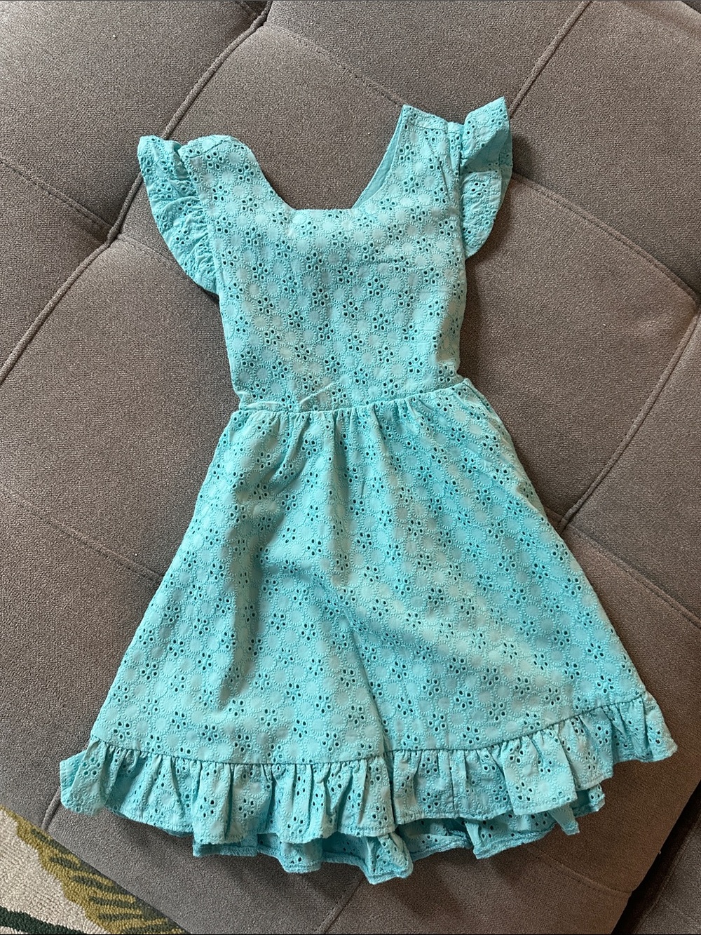 Posh Peanut Aqua Eyelet Ruffle Sundress